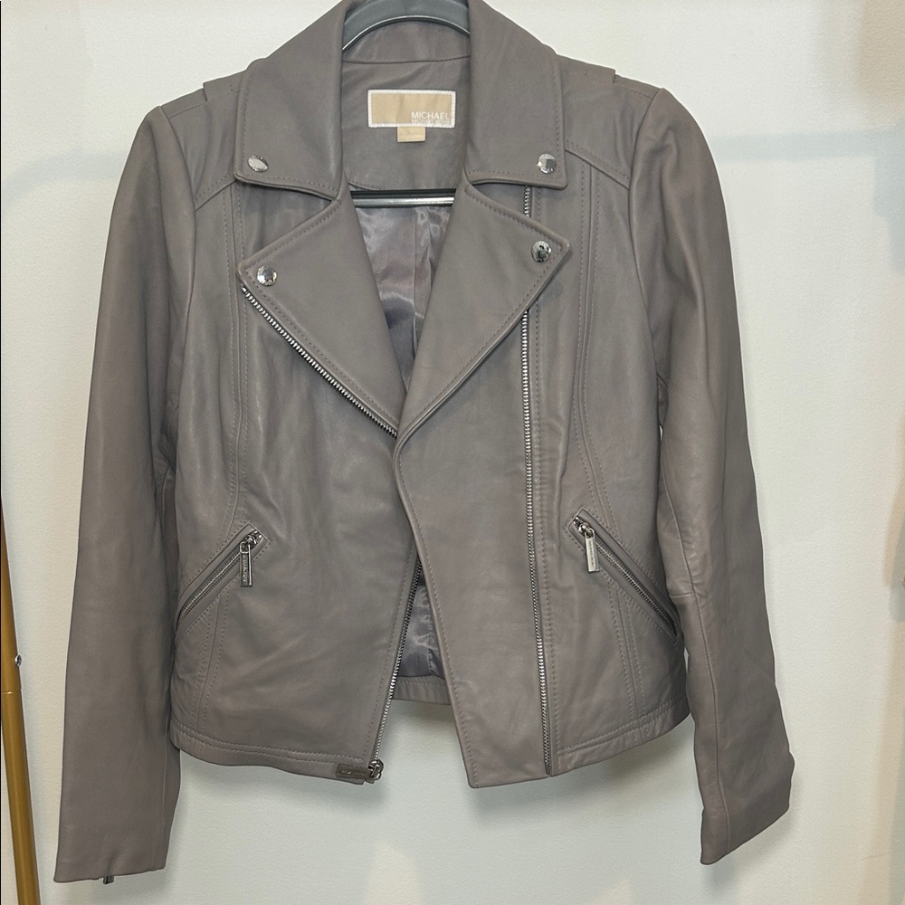 Michael Kors Taupe 100% Leather Jacket Sz Small